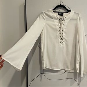 White Lace-Up Blouse